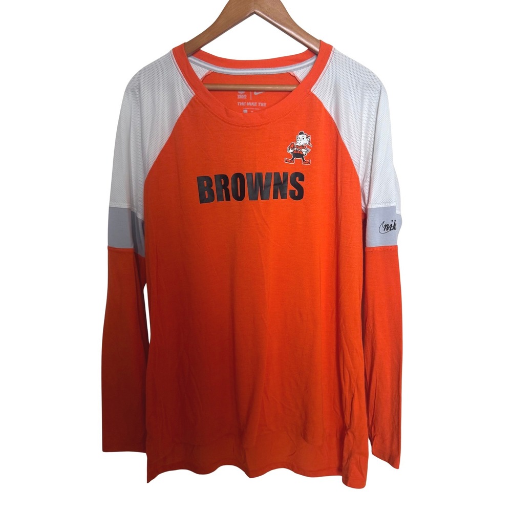 Nike Cleveland Browns NFL Long Sleeve Raglan T-Shirt Orange White XL